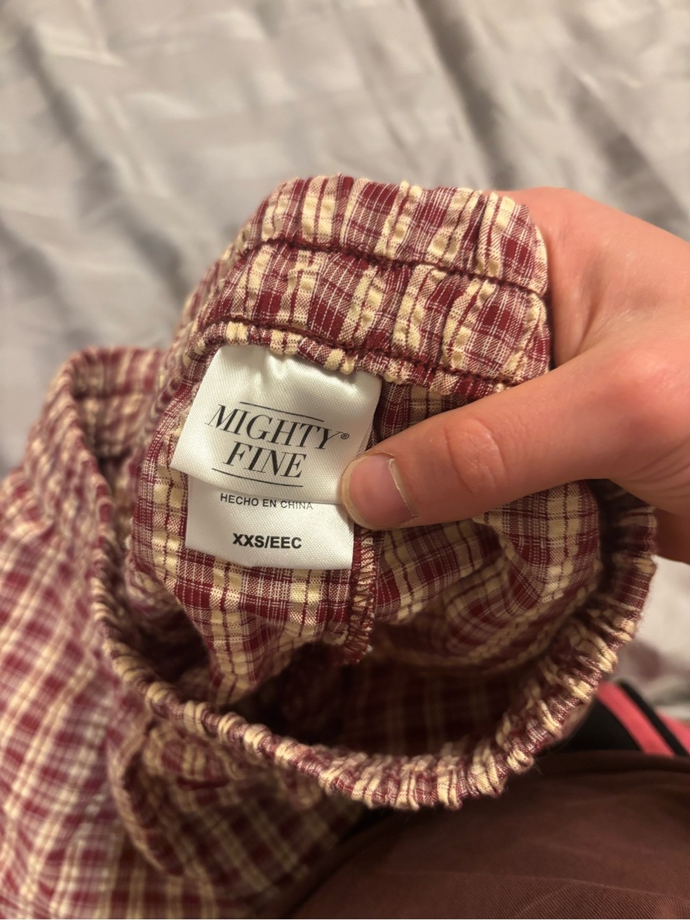Mighty Fine Burgundy and Cream Plaid High-Waist Shorts - Picture 6 of 6